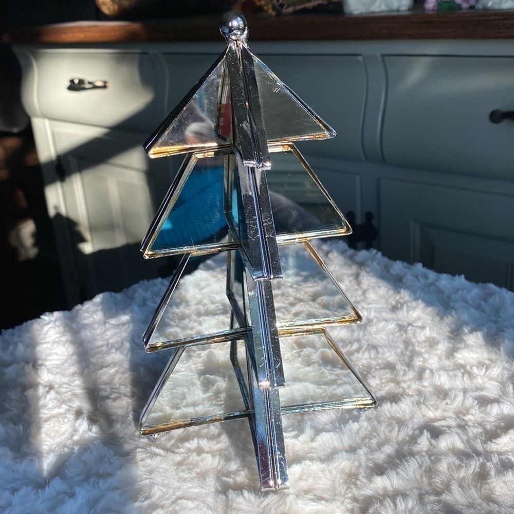 VINTAGE~MIRROR & CHROME~CHRISTMAS TREE~CHROME BALL FEET~NICE~GOOD CONDITION~G2C - Picture 6 of 9